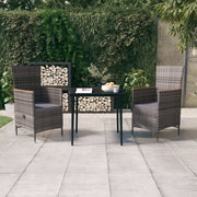 Tuinset 3-delig PE-rattan acaciahout grijs