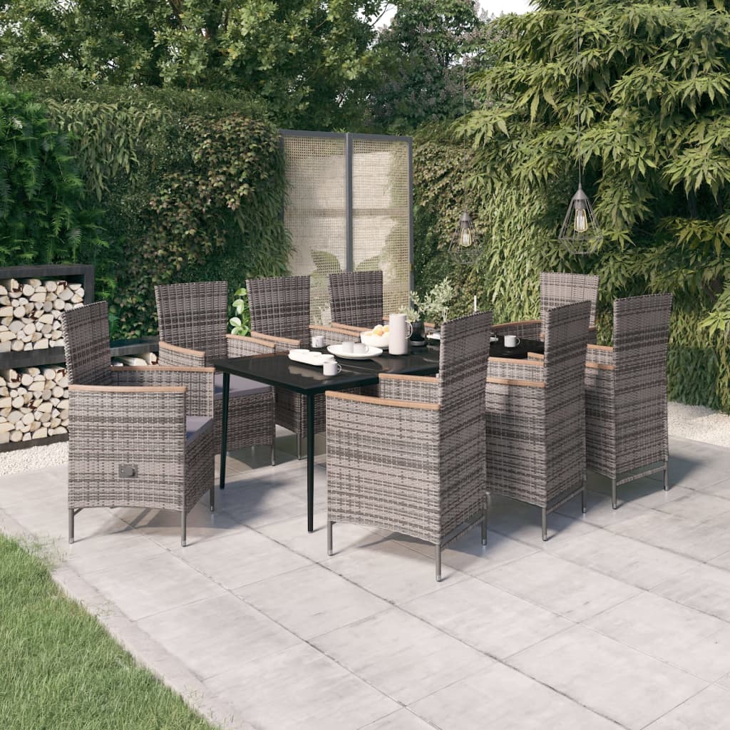 -Delige Tuinset Met Kussens 9 200 cm tafellengte Grijs en bruin