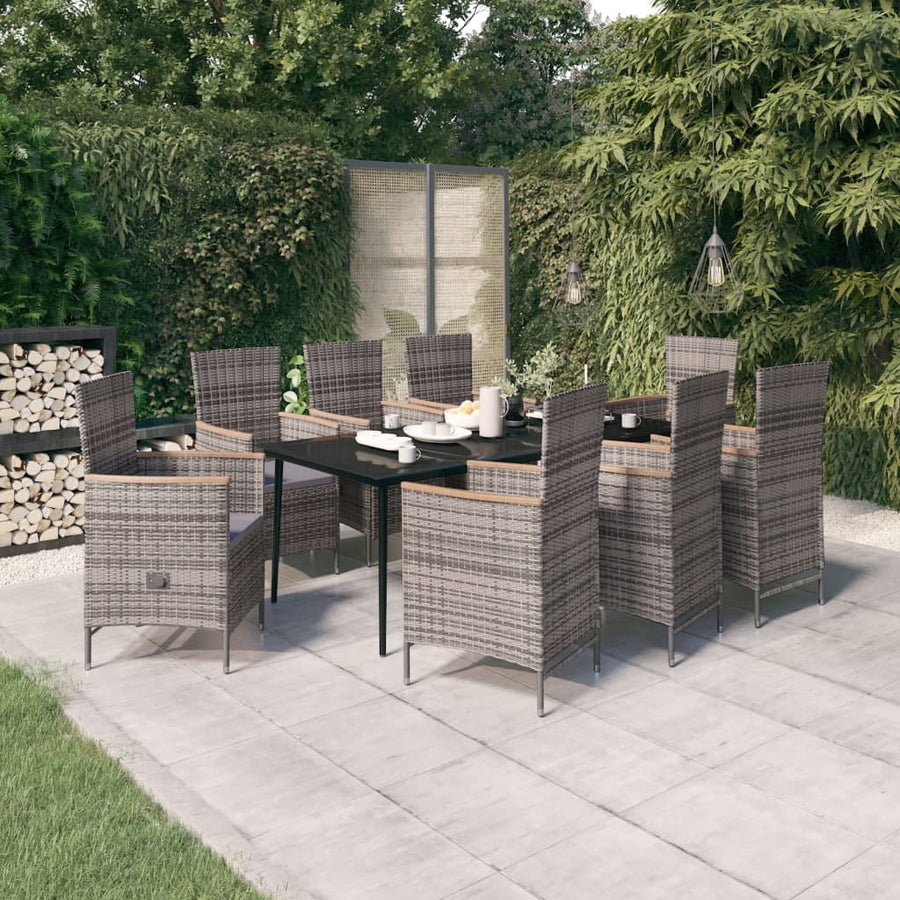 9-delige Tuinset met kussens grijs
