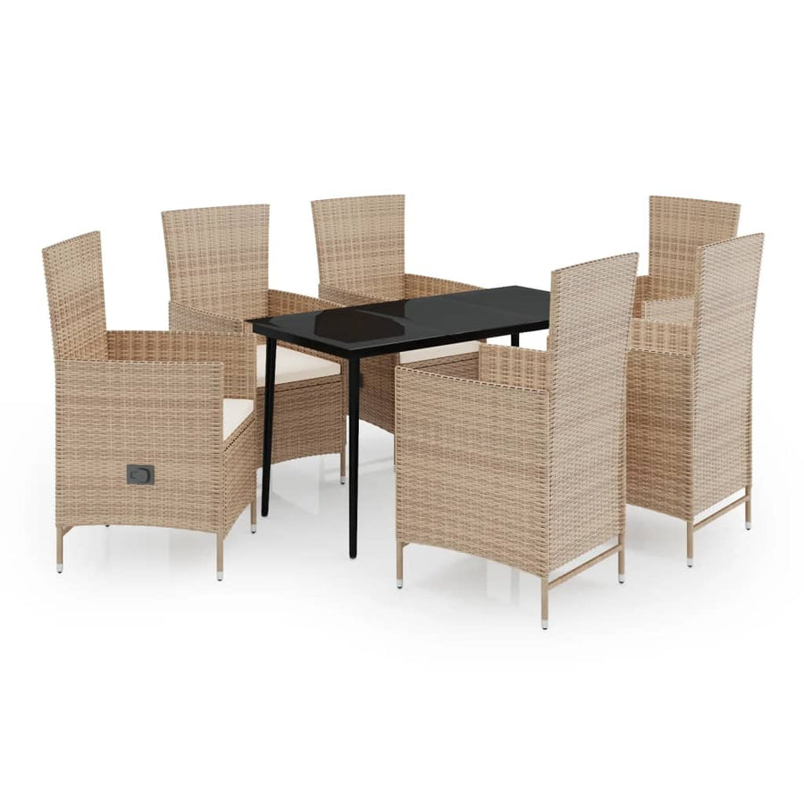 -Delige Tuinset Met Kussens 7 140 cm tafellengte Beige