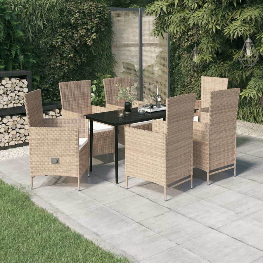 -Delige Tuinset Met Kussens 7 140 cm tafellengte Beige