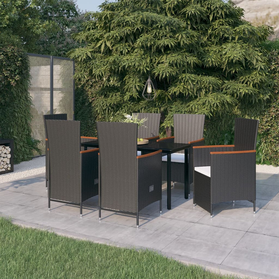 7-Delige Tuinset Met Kussens Zwart Zwart en bruin