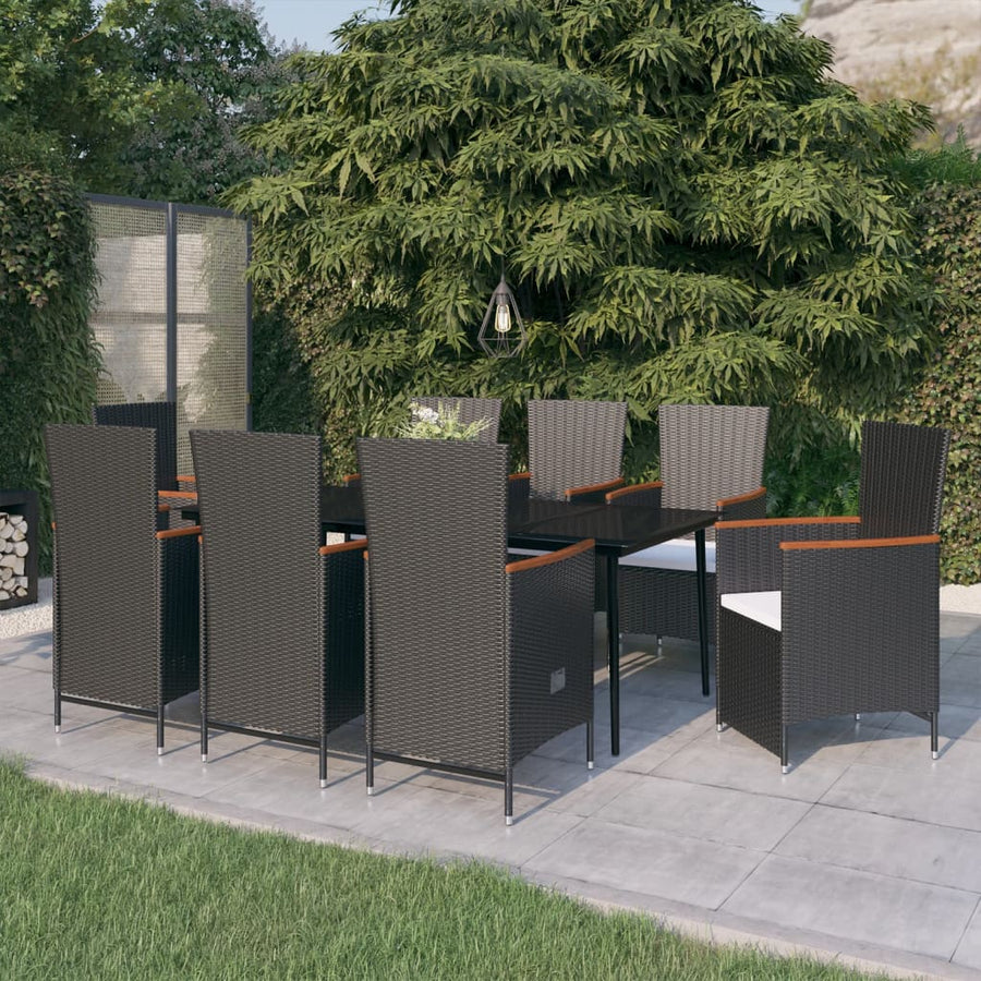 9-delige Tuinset met kussens zwart
