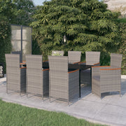 9-delige tuinset grijs PE-rattan acaciahout staal