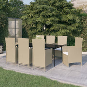 Tuinset 9-delig PE-rattan met kussens beige 200x100x74 cm