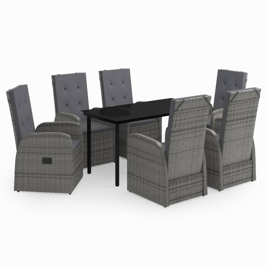 7-delige Tuinset met kussens grijs 7 140 cm tafellengte Grijs