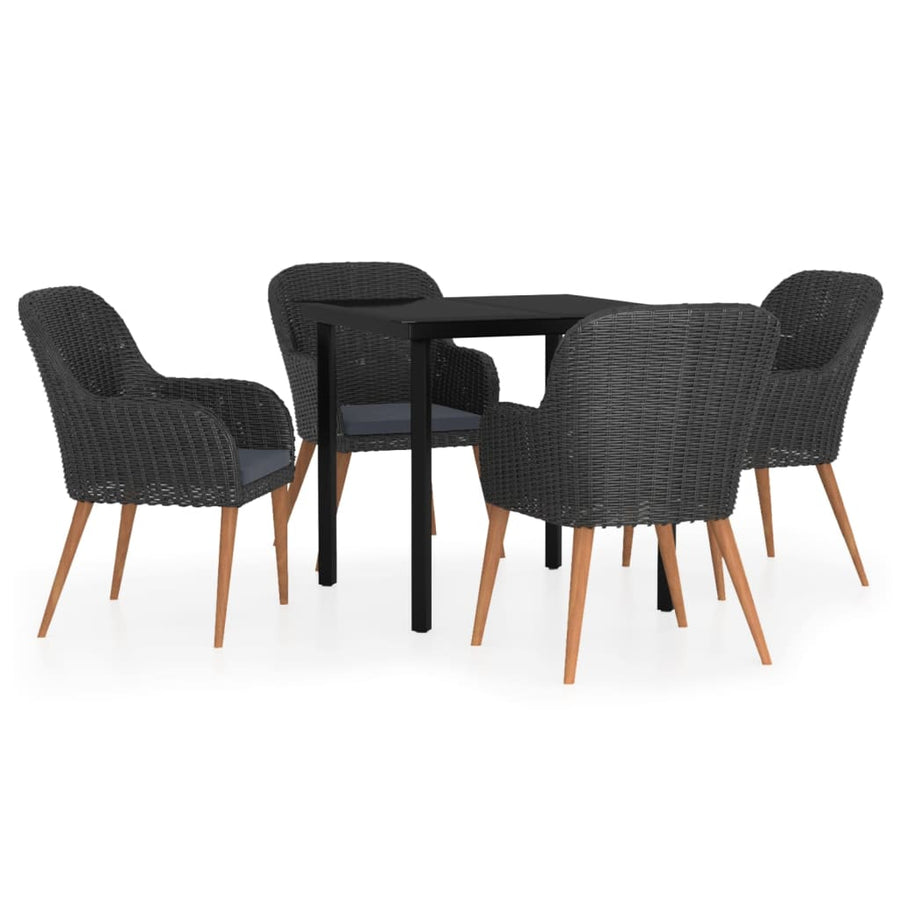 5-Delige Tuinset Met Kussens Zwart 80 cm tafellengte