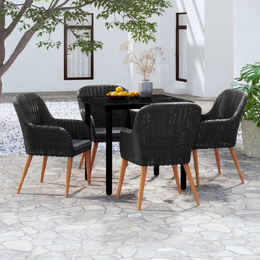 5-Delige Tuinset Met Kussens Zwart 80 cm tafellengte