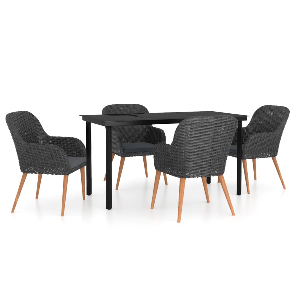5-Delige Tuinset Met Kussens Zwart 140 cm tafellengte