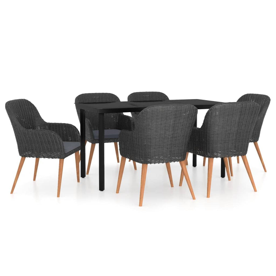 7-Delige Tuinset Met Kussens Zwart 140 cm tafellengte