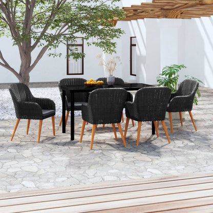 7-Delige Tuinset Met Kussens Zwart 140 cm tafellengte