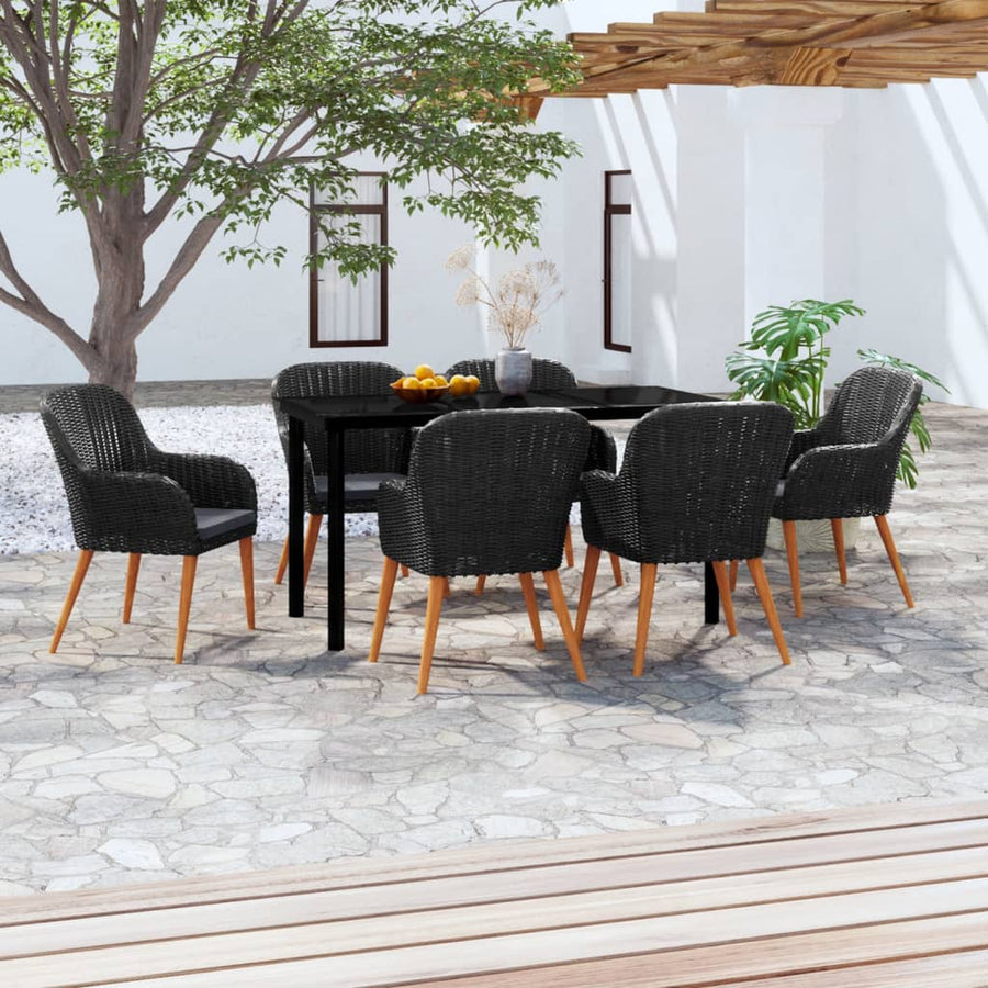 7-Delige Tuinset Met Kussens Zwart 140 cm tafellengte