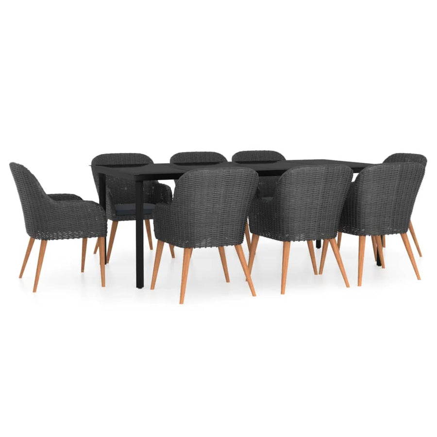9-Delige Tuinset Met Kussens Zwart 200 cm tafellengte