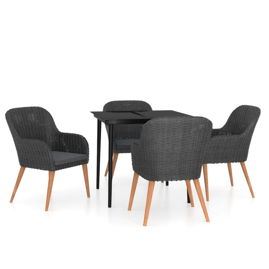 5-Delige Tuinset Met Kussens Zwart 80 cm tafellengte
