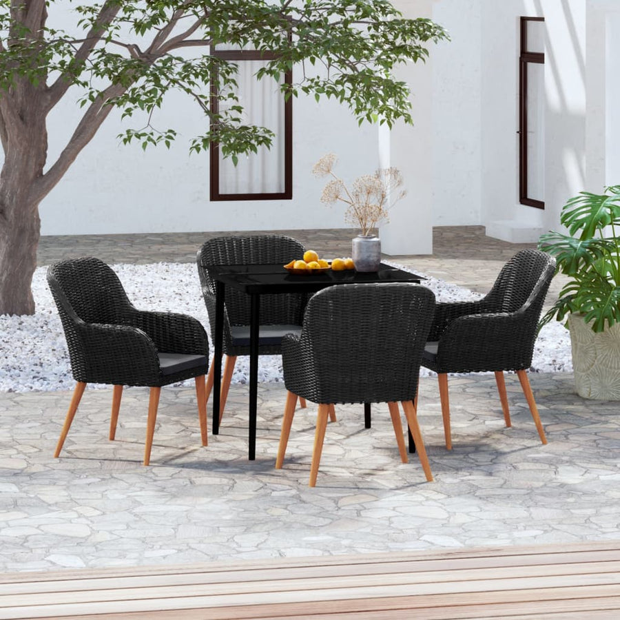 5-Delige Tuinset Met Kussens Zwart 80 cm tafellengte