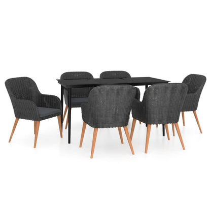 7-Delige Tuinset Met Kussens Zwart 140 cm tafellengte