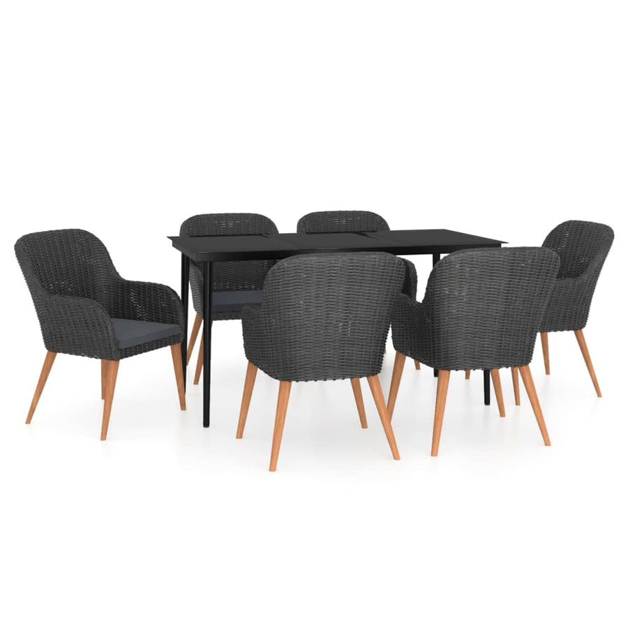 7-Delige Tuinset Met Kussens Zwart 140 cm tafellengte