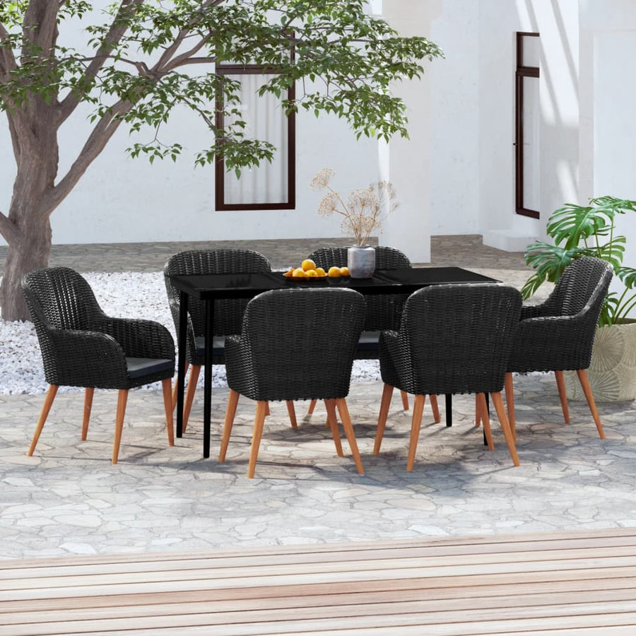 7-Delige Tuinset Met Kussens Zwart 140 cm tafellengte