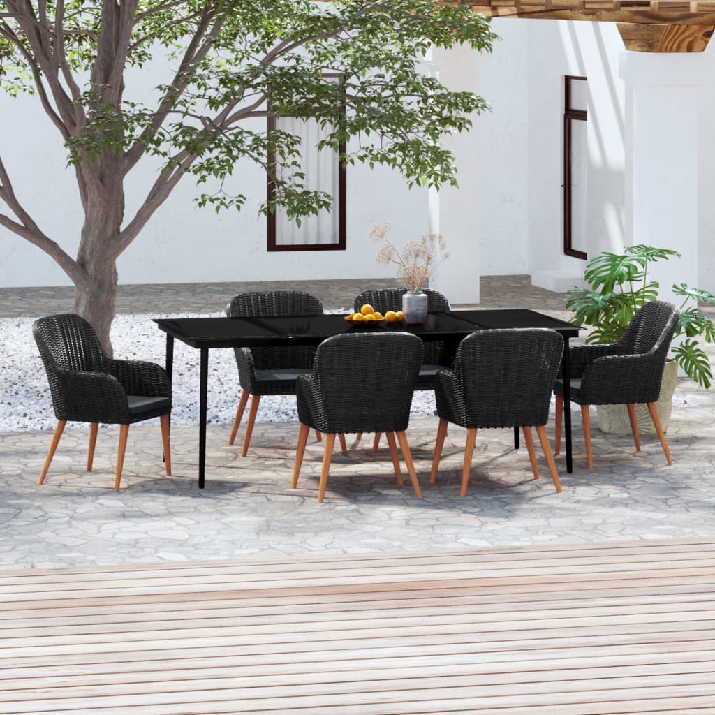 7-delige Tuinset met kussens zwart