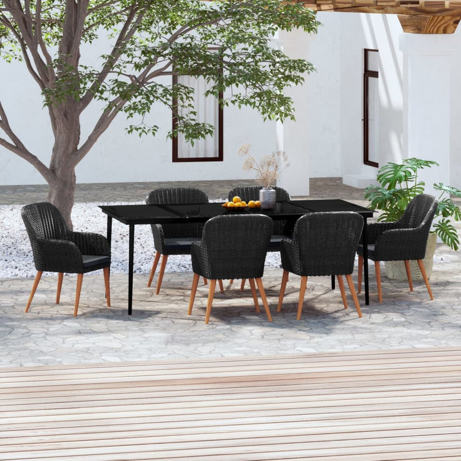 7-delige Tuinset met kussens zwart