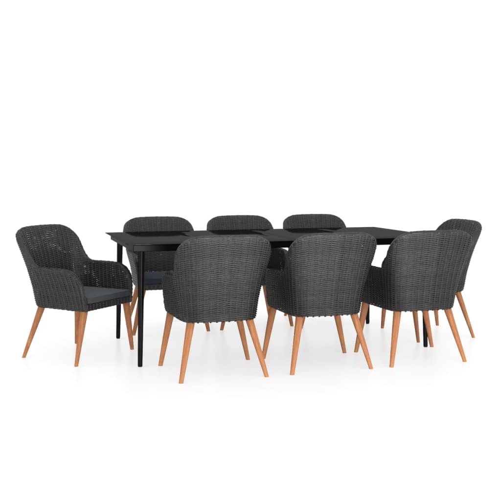 9-delige Tuinset met kussens zwart