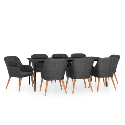 9-delige Tuinset met kussens zwart