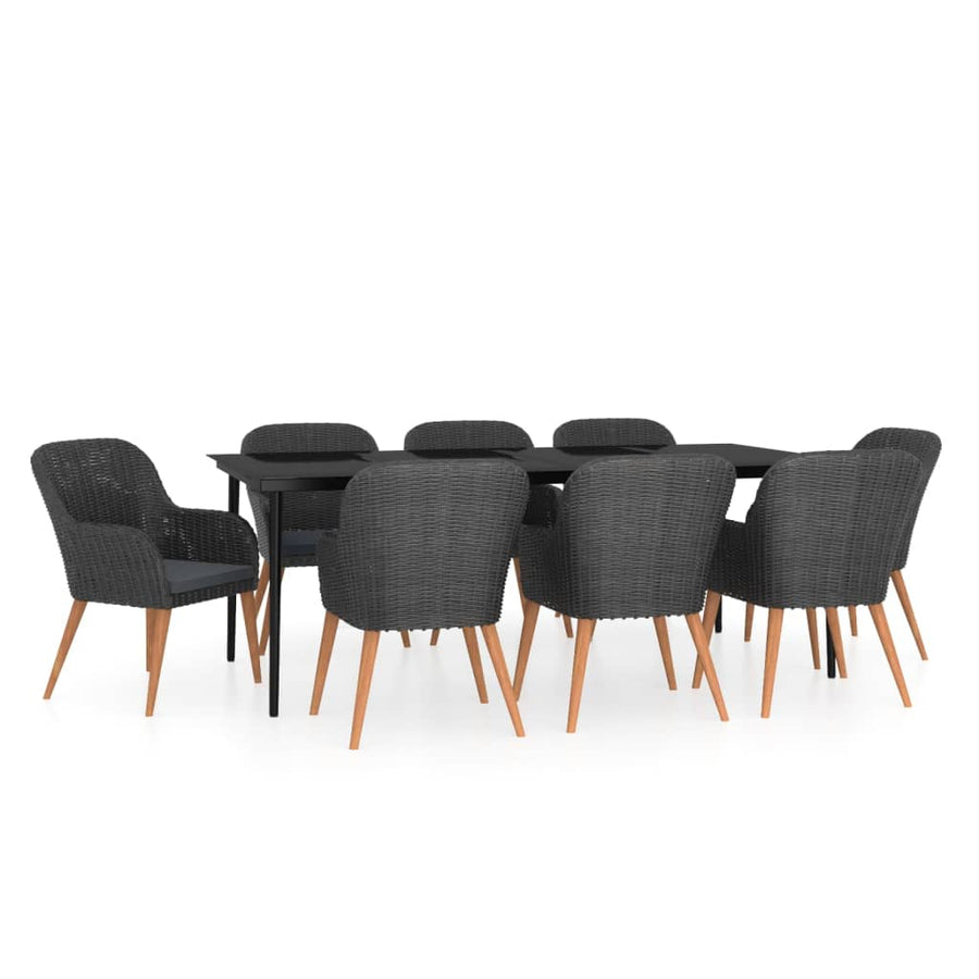 9-delige Tuinset met kussens zwart