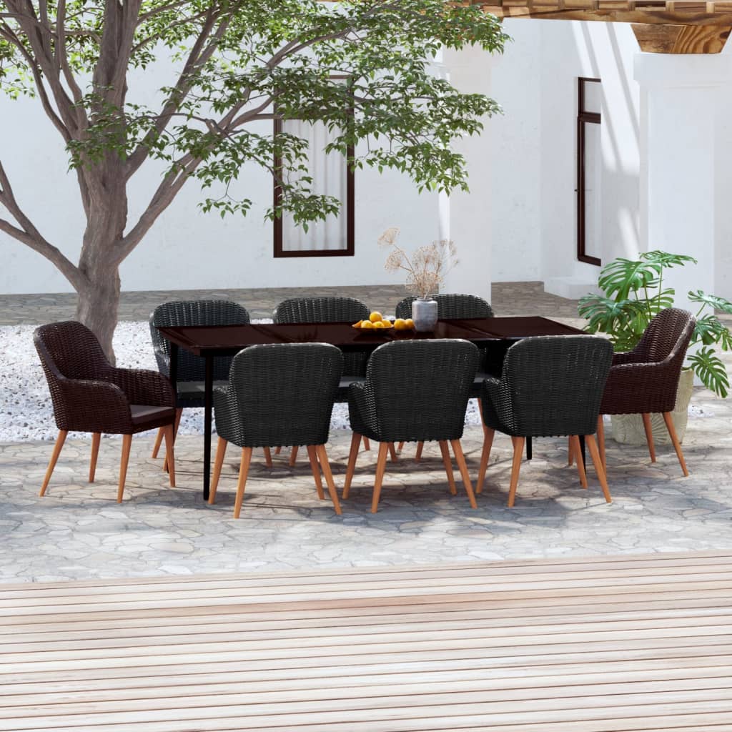 9-delige Tuinset met kussens zwart