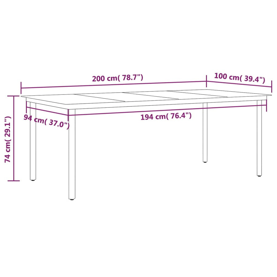 Tuinset 9 200 cm tafellengte Zwart en grijs