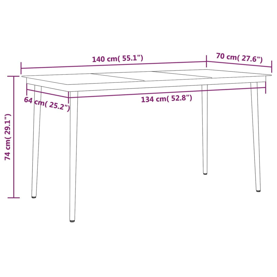 -Delige Tuinset 5 140 cm tafellengte Zwart en grijs