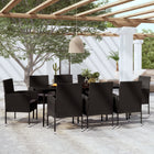 Tuinset 9-delig zwart PE-rattan staal