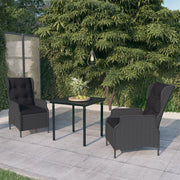 Tuinset 3-delig donkergrijs PE-rattan staal