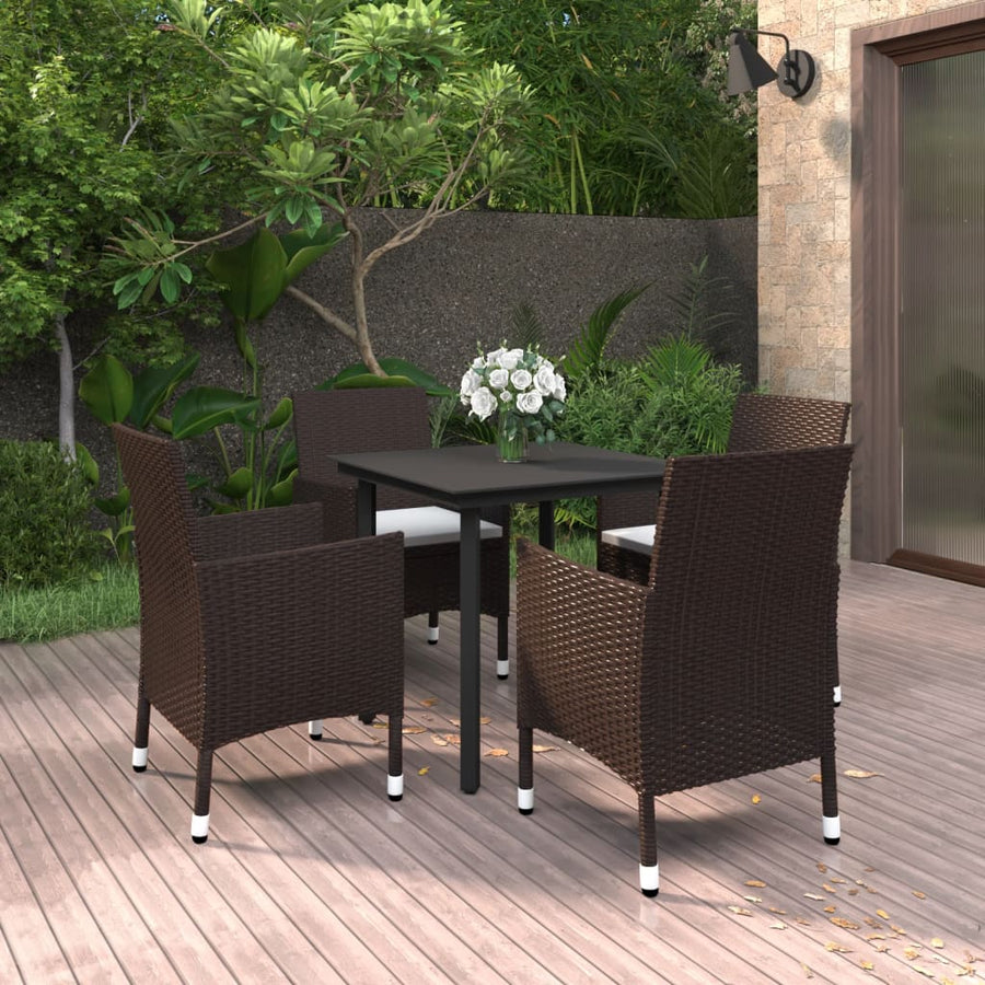 5-Delige Tuinset Met Kussens Poly Rattan En Glas 4 80 cm tafellengte Bruin