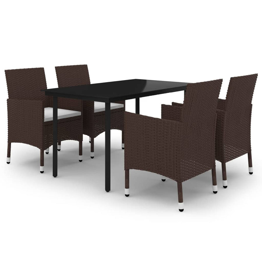 5-Delige Tuinset Met Kussens Poly Rattan En Glas 4 140 cm tafellengte Bruin
