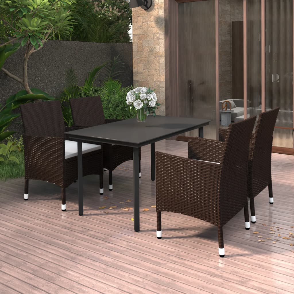 5-Delige Tuinset Met Kussens Poly Rattan En Glas 4 140 cm tafellengte Bruin