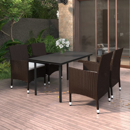 5-Delige Tuinset Met Kussens Poly Rattan En Glas 4 140 cm tafellengte Bruin