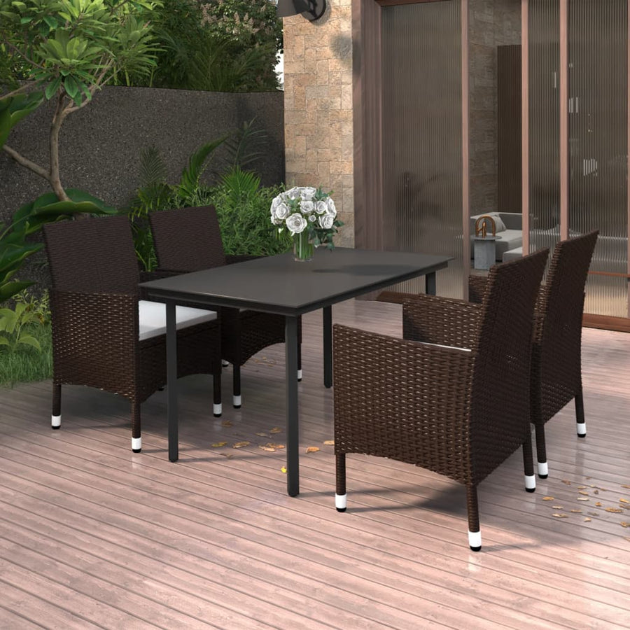 5-Delige Tuinset Met Kussens Poly Rattan En Glas 4 140 cm tafellengte Bruin