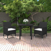Tuinset 3-delig poly rattan zwart met kussens