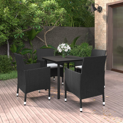 -Delige Tuinset Met Kussens Poly Rattan En Glas 5 80 cm tafellengte Zwart en wit