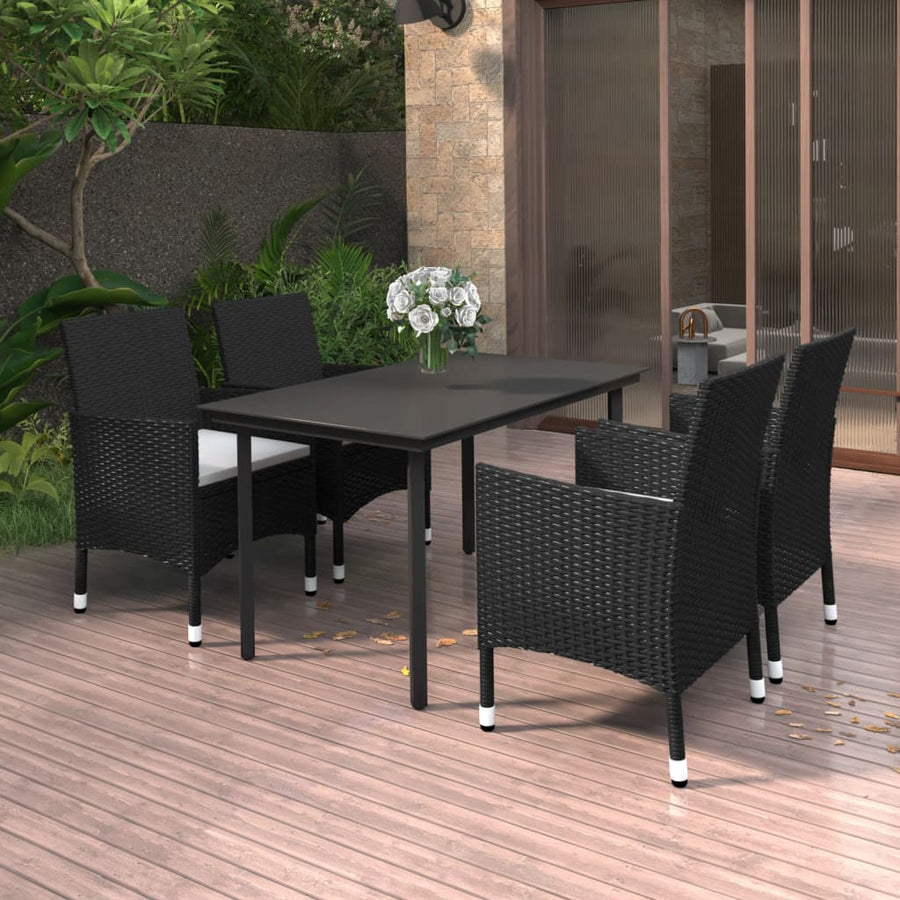 -Delige Tuinset Met Kussens Poly Rattan En Glas 5 140 cm tafellengte Zwart en wit
