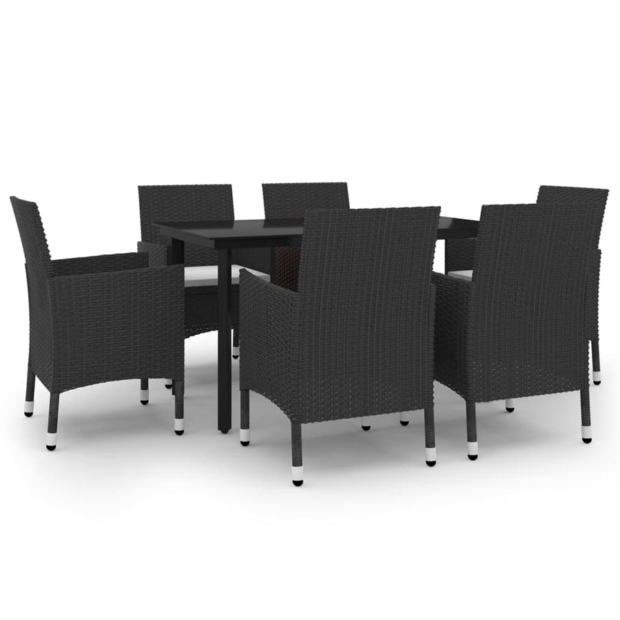 -Delige Tuinset Met Kussens Poly Rattan En Glas 7 140 cm tafellengte Zwart en wit