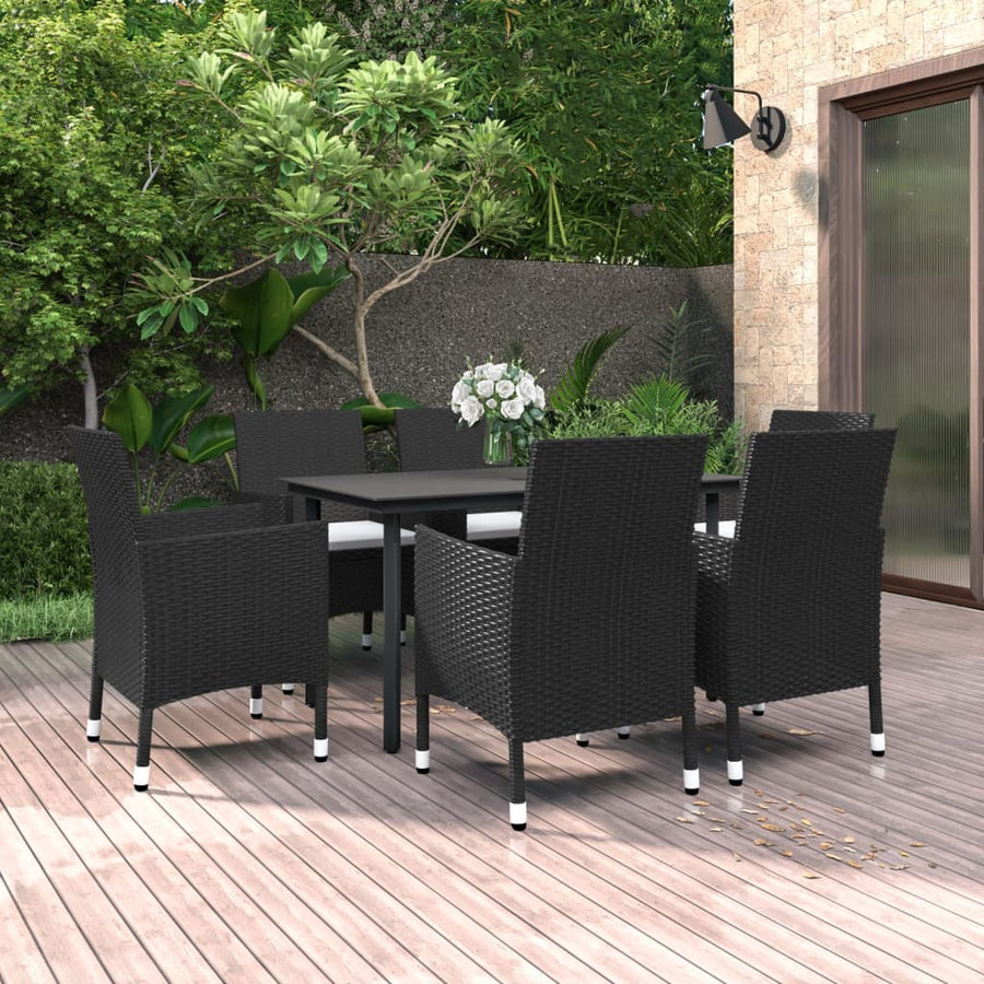 -Delige Tuinset Met Kussens Poly Rattan En Glas 7 140 cm tafellengte Zwart en wit