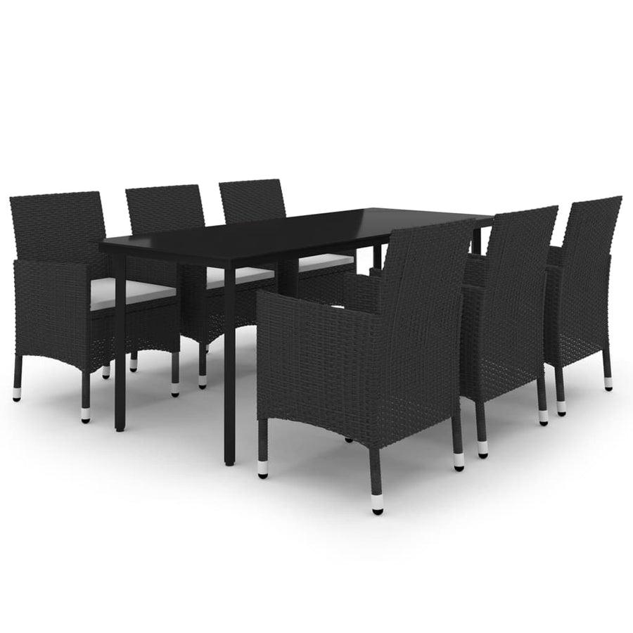 7-Delige Tuinset Met Kussens Poly Rattan En Glas 6 200 cm tafellengte Zwart en wit