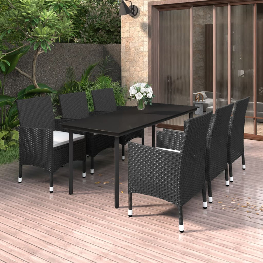 7-Delige Tuinset Met Kussens Poly Rattan En Glas 6 200 cm tafellengte Zwart en wit