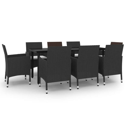 9-Delige Tuinset Met Kussens Poly Rattan En Glas 8 200 cm tafellengte Zwart en wit