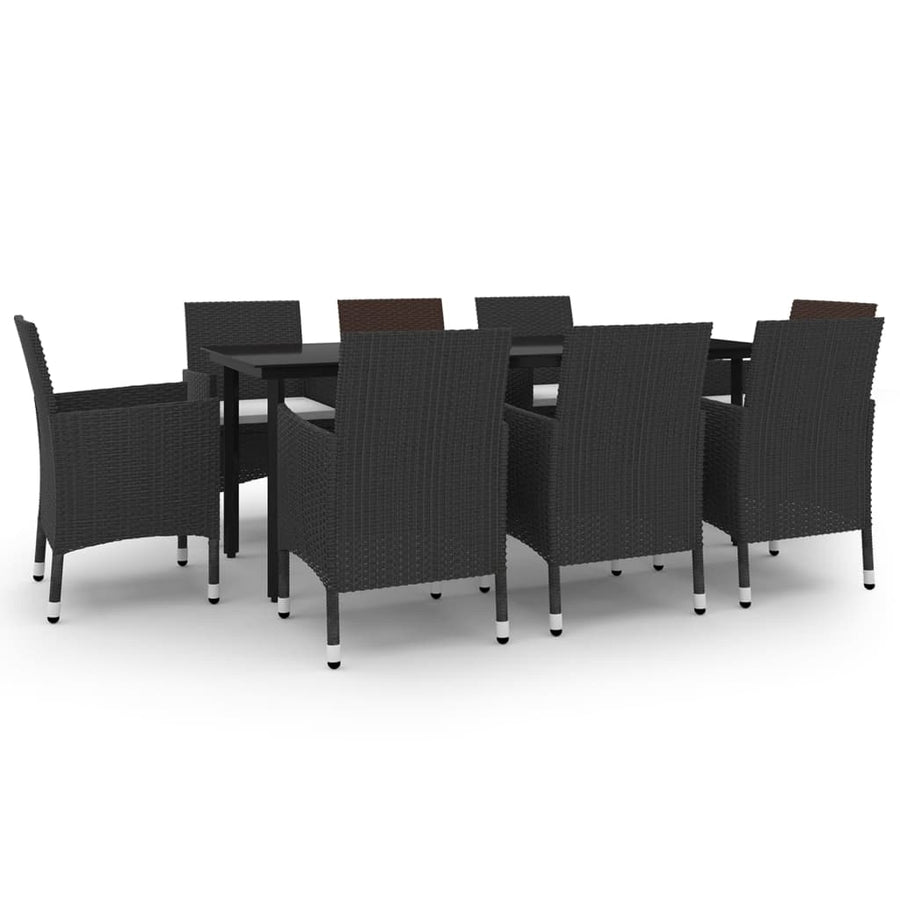 9-Delige Tuinset Met Kussens Poly Rattan En Glas 8 200 cm tafellengte Zwart en wit