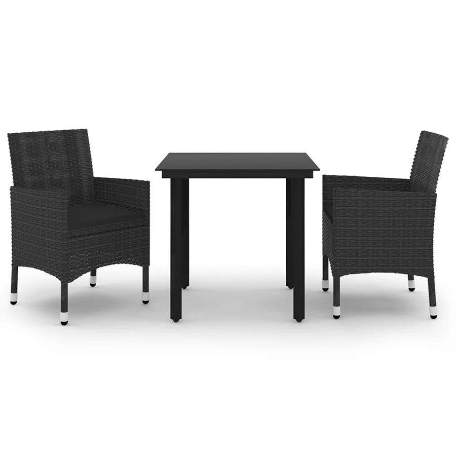 -Delige Tuinset Met Kussens Poly Rattan En Glas 3 80 cm tafellengte Zwart