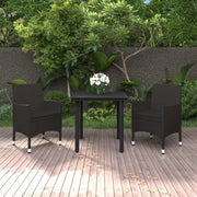 Tuinset 3-delig poly rattan zwart met kussens