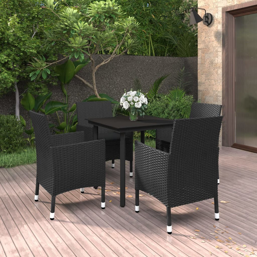 -Delige Tuinset Met Kussens Poly Rattan En Glas 5 80 cm tafellengte Zwart