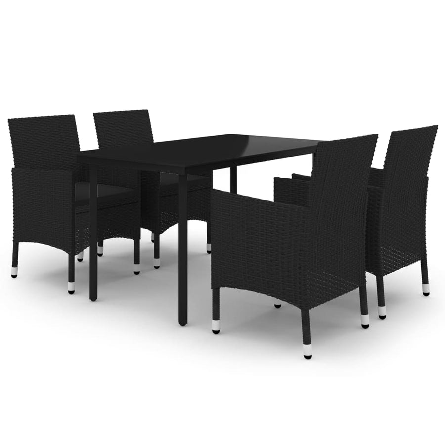 -Delige Tuinset Met Kussens Poly Rattan En Glas 5 140 cm tafellengte Zwart